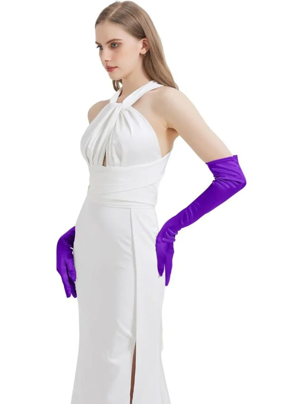 Women's Purple Satin Opera Elbow Length 1920s Flapper Long Gloves Party